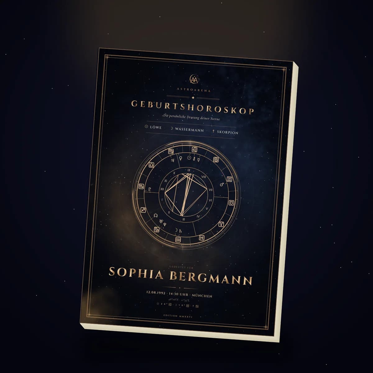 Das Geburtshoroskop als edles Buch mit mystischem Cover